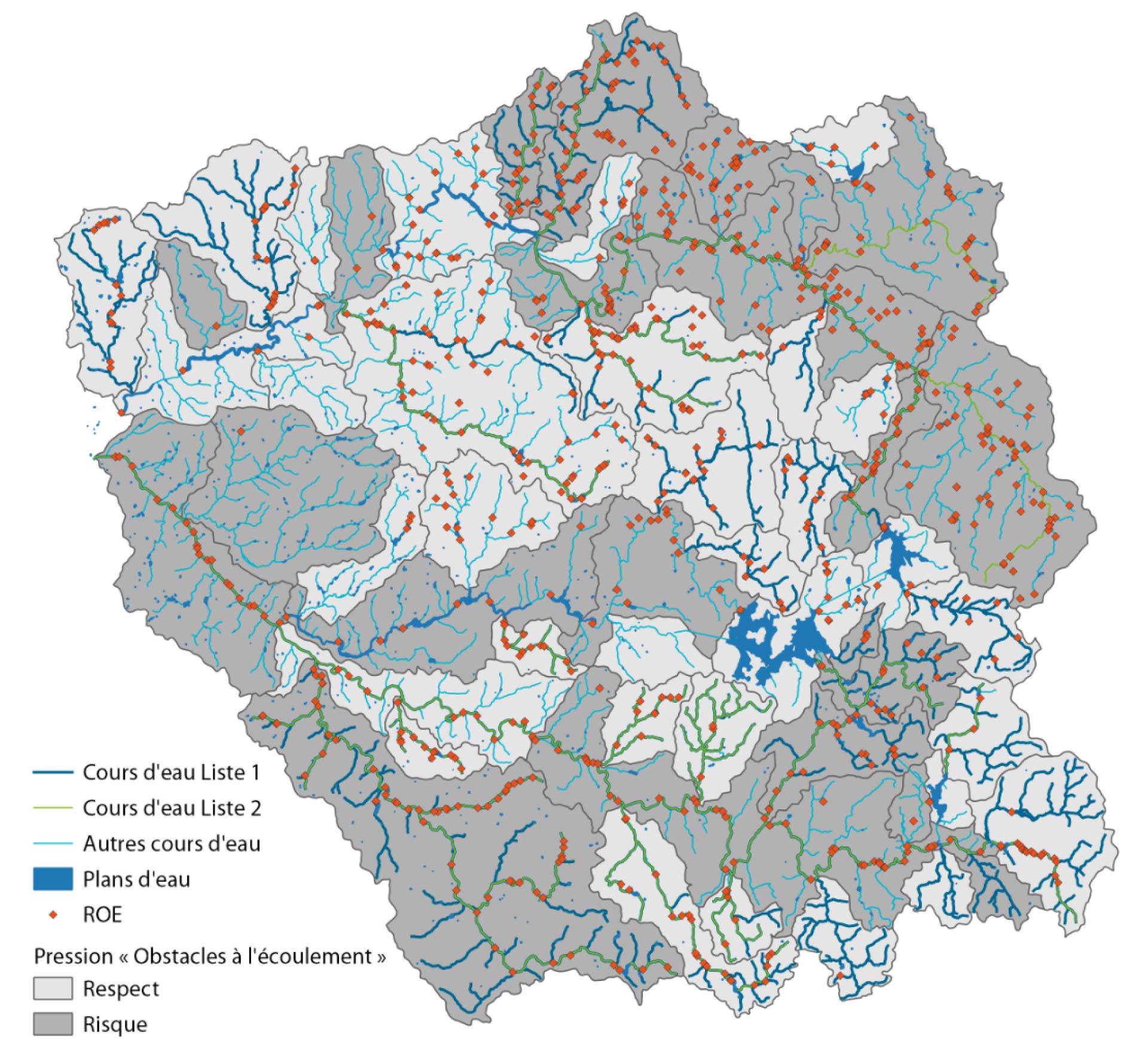 Carte des obstacles et plans d’eau du territoire Sources en action
