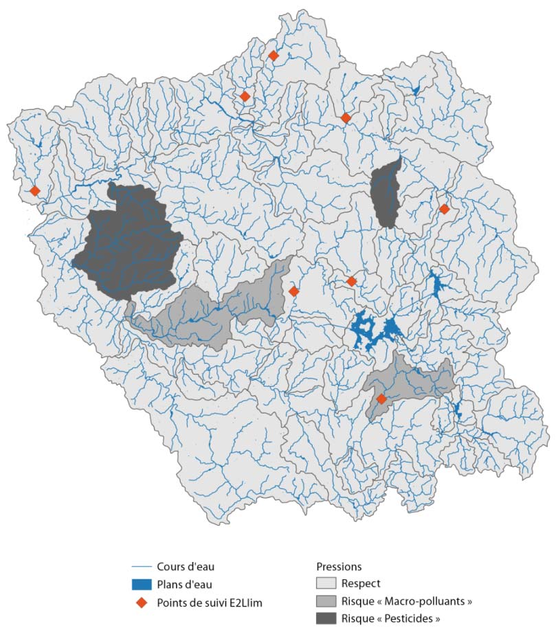 Carte des pressions liées aux pollutions sur le territoire de Sources en action